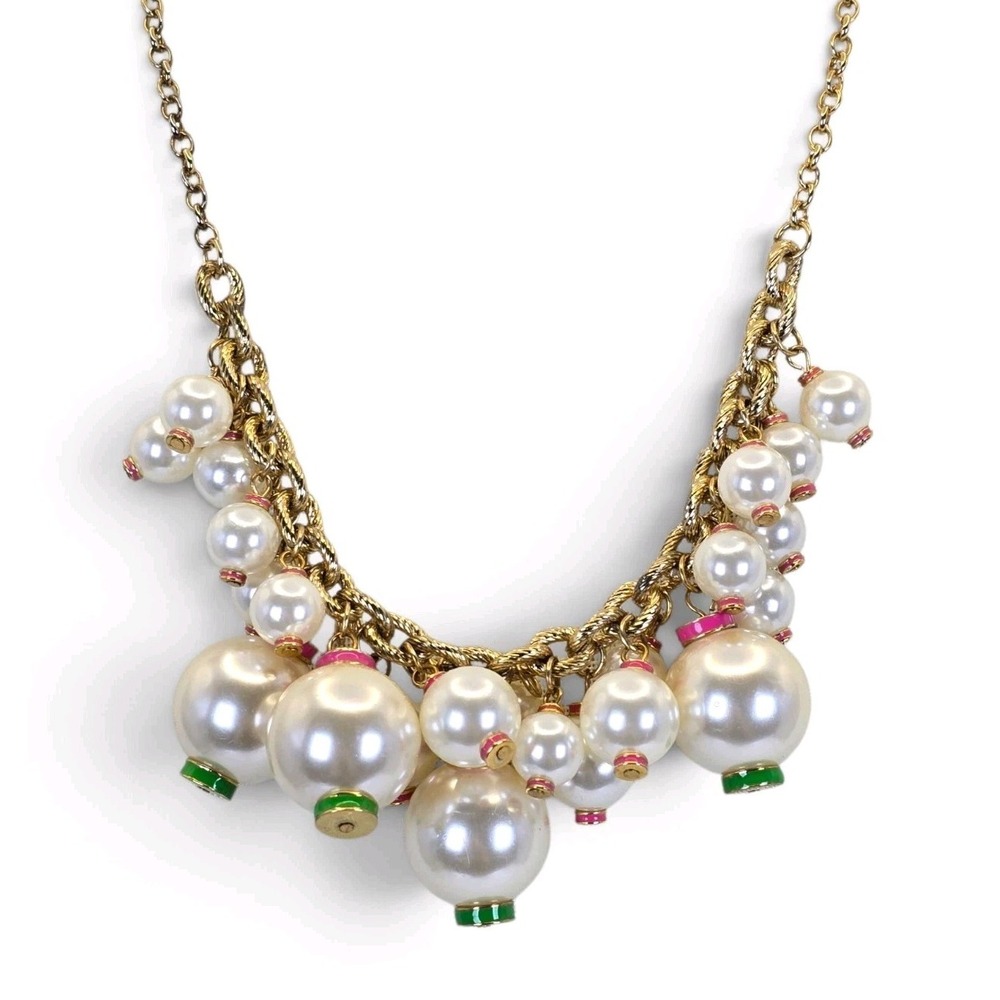 Lilly Pulitzer Goodie Bauble Pearl Necklace Gold Tone Pink Green Statement